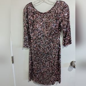 Scala pink champagne sequin prom dress